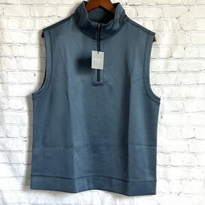 Hickey Freeman New York 1/4 Zip Golf Vest Mens Medium Denim Blue Striped